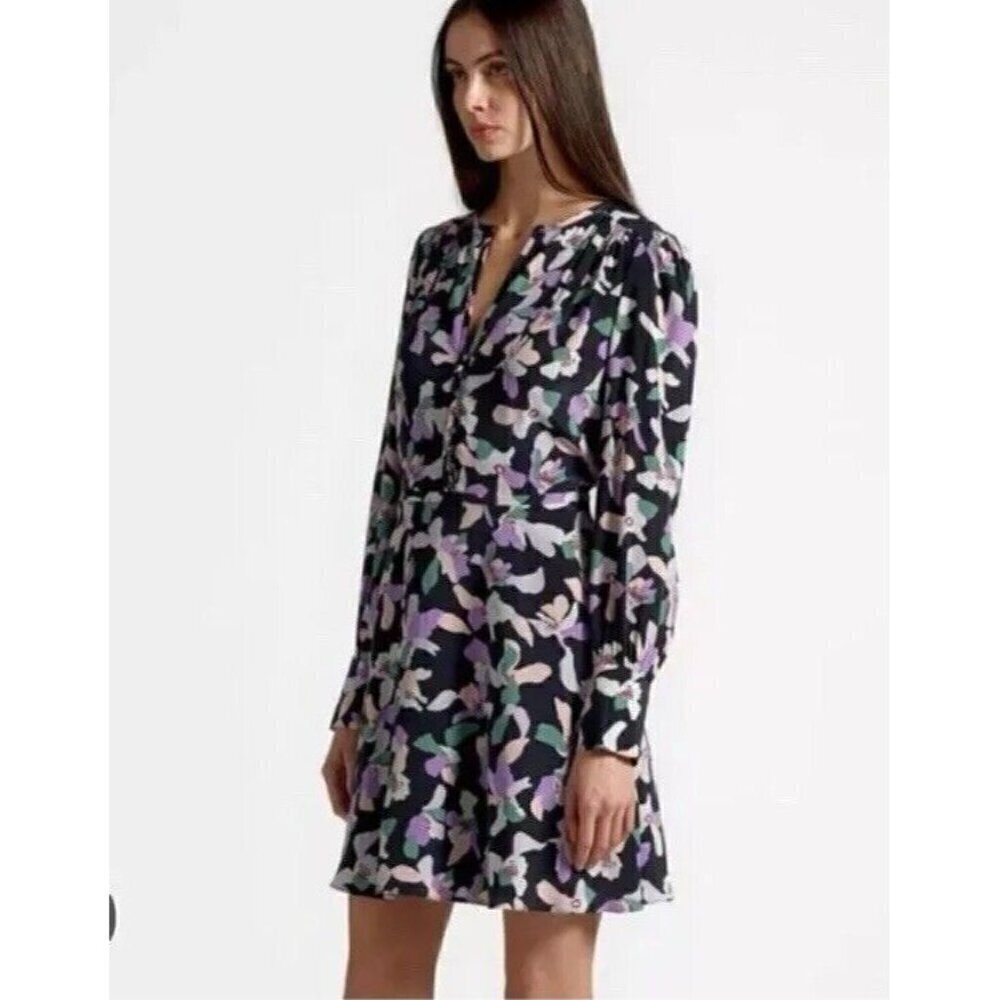 Equipment Femme Woman’s Sz 2 Danette Black Lavender Floral Silk Dress